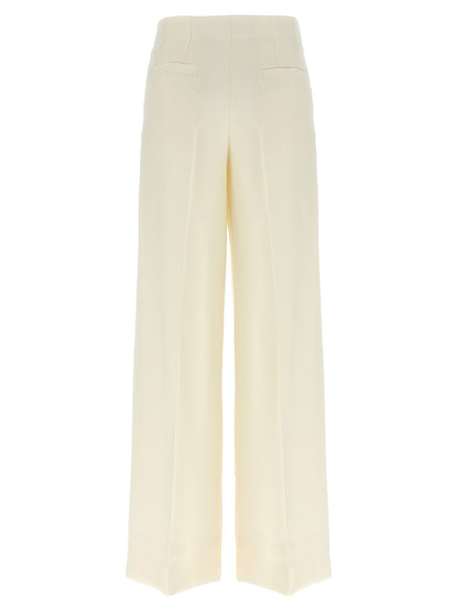 Trousers by Brioni for women in wool & silk white features an sartorial silhouette, showcasing a precise straight-leg & wide and long with a sartorial for a refined look.