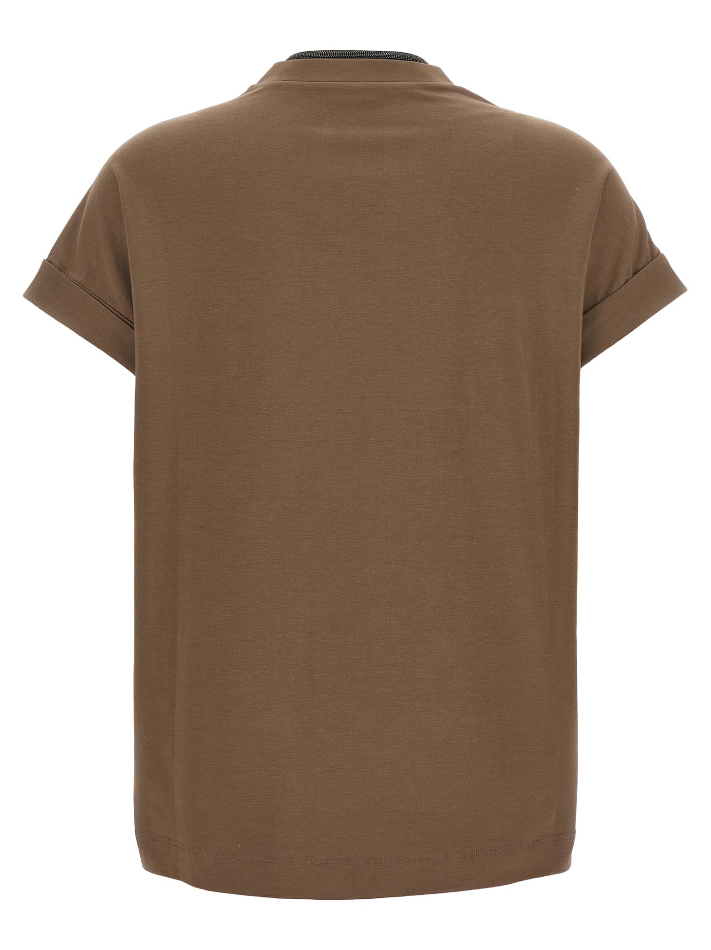 T-Shirt by Brunello Cucinelli for women in stretch cotton brown showcases a chic silhouette, artfully detailed with a chic v-neck neckline and for a chic finish.