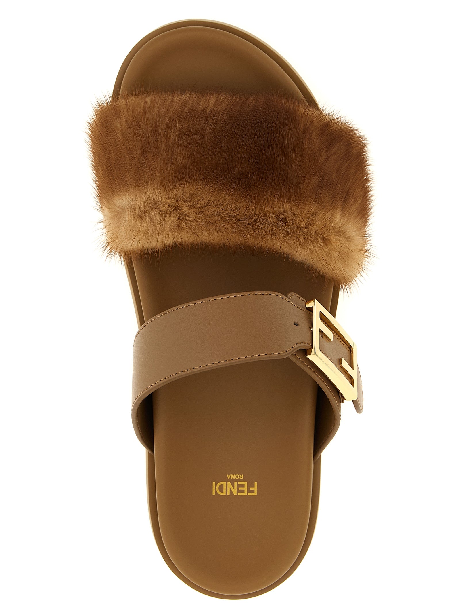 Sliders Flat Shoes by Fendi for women in plush leather brown & gold showcases a enchanting silhouette as part of the Grace Women's Plush Leather Sliders Flat Shoes collection, defined by a enchanting and for a enchanting look.