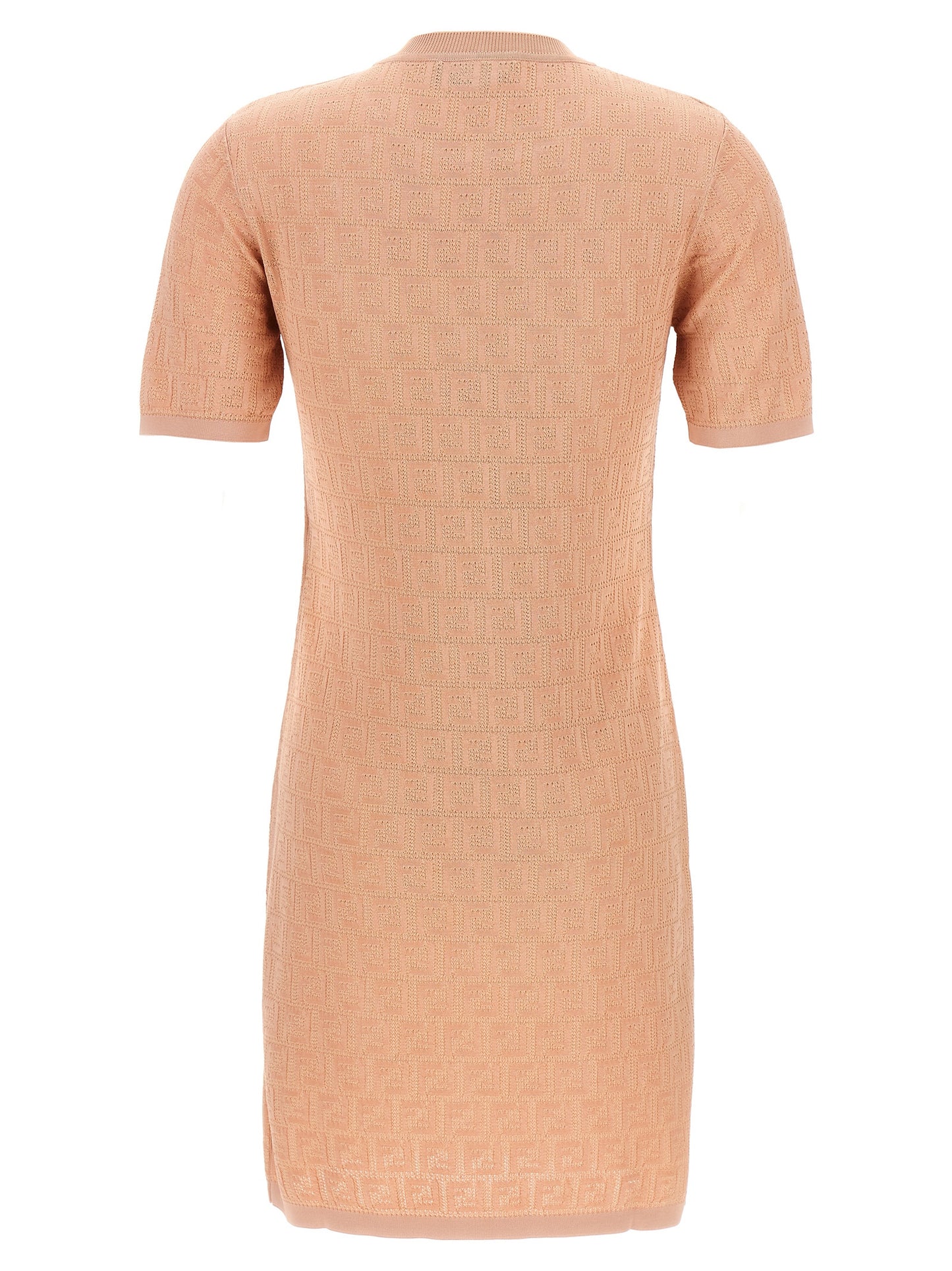 Dress by Fendi for women in cotton multicolor, pink & patterned features an eye catching silhouette with a sophisticated crew neckline, elegant , and a refined short mini for a eye catching aesthetic.