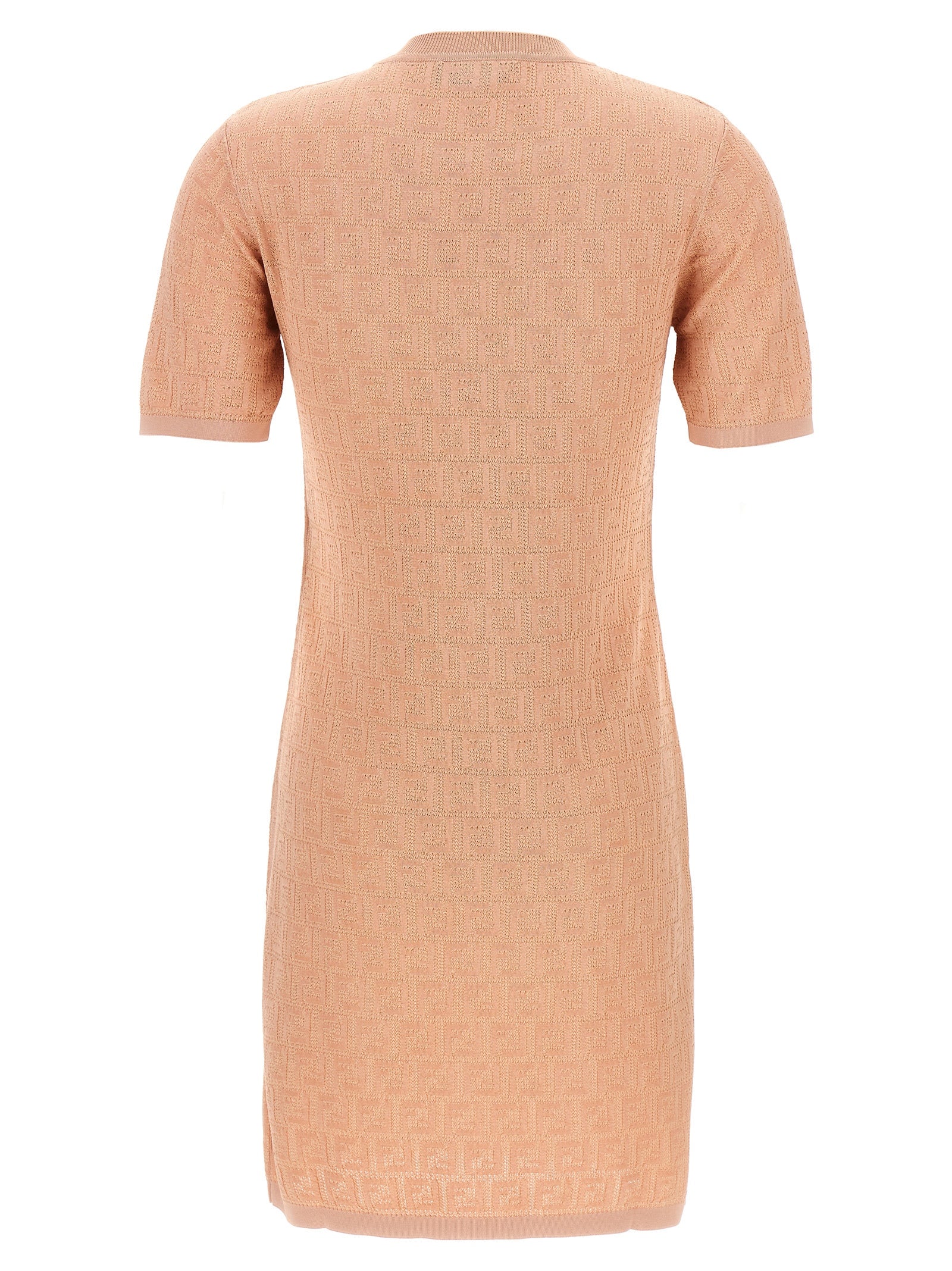 Dress by Fendi for women in cotton multicolor, pink & patterned features an eye catching silhouette with a sophisticated crew neckline, elegant , and a refined short mini for a eye catching aesthetic.