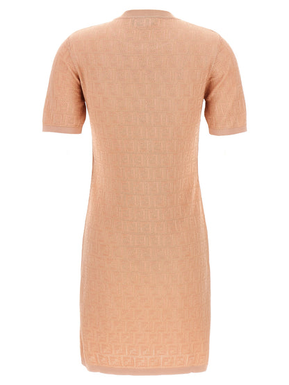 Dress by Fendi for women in cotton multicolor, pink & patterned features an eye catching silhouette with a sophisticated crew neckline, elegant , and a refined short mini for a eye catching aesthetic.