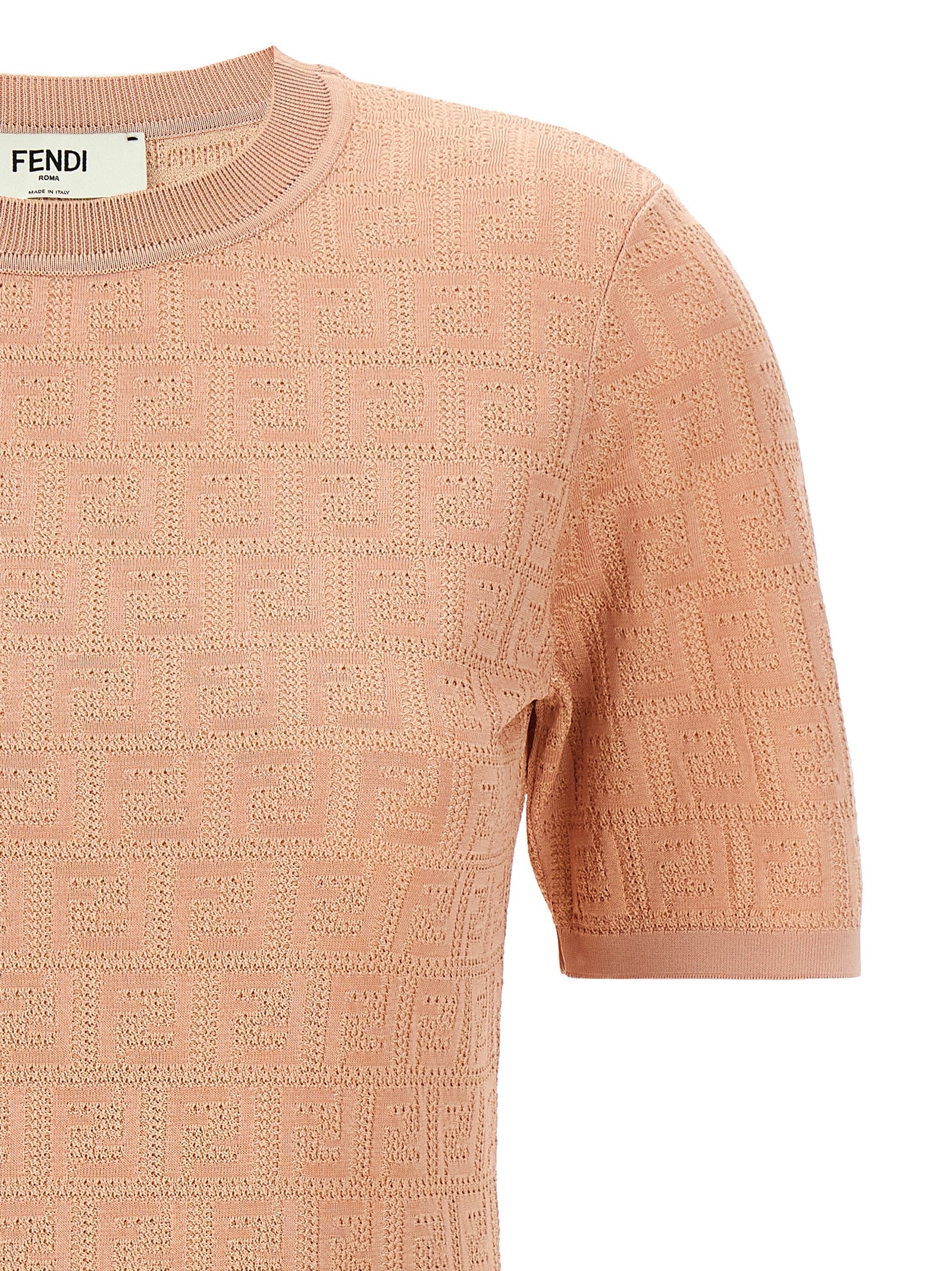 Dress by Fendi for women in cotton multicolor, pink & patterned showcases a striking silhouette, elegantly detailed with a , refined crew neckline, and a striking short mini for a striking finish.