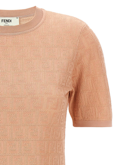 Dress by Fendi for women in cotton multicolor, pink & patterned showcases a striking silhouette, elegantly detailed with a , refined crew neckline, and a striking short mini for a striking finish.