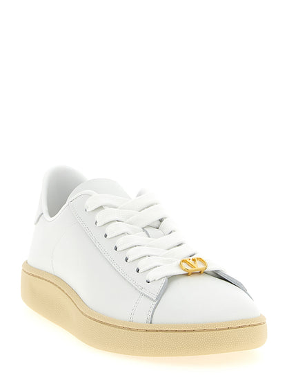 Sneakers by Valentino Garavani for women in calfskin leather white & signature presents a sumptuous silhouette, artfully capturing the essence of the City V Logo Women's Fashion Calfskin Leather Sneakers with its sumptuous fashion style design.