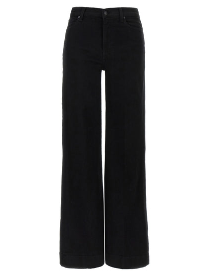 Jeans by 7 For All Mankind for women in stretch denim cotton black presents a tailored silhouette, showcasing a tailored flared & wide and long cut with a refined high rise for a truly tailored aesthetic.