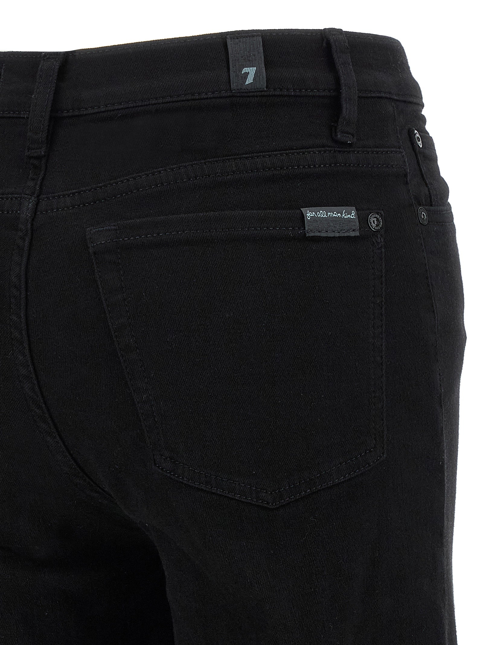 Jeans by 7 For All Mankind for women in stretch denim cotton black presents a refined pantology silhouette, artfully defined by a refined pantology flared & wide, long, and a sophisticated high rise.