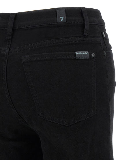 Jeans by 7 For All Mankind for women in stretch denim cotton black presents a refined pantology silhouette, artfully defined by a refined pantology flared & wide, long, and a sophisticated high rise.