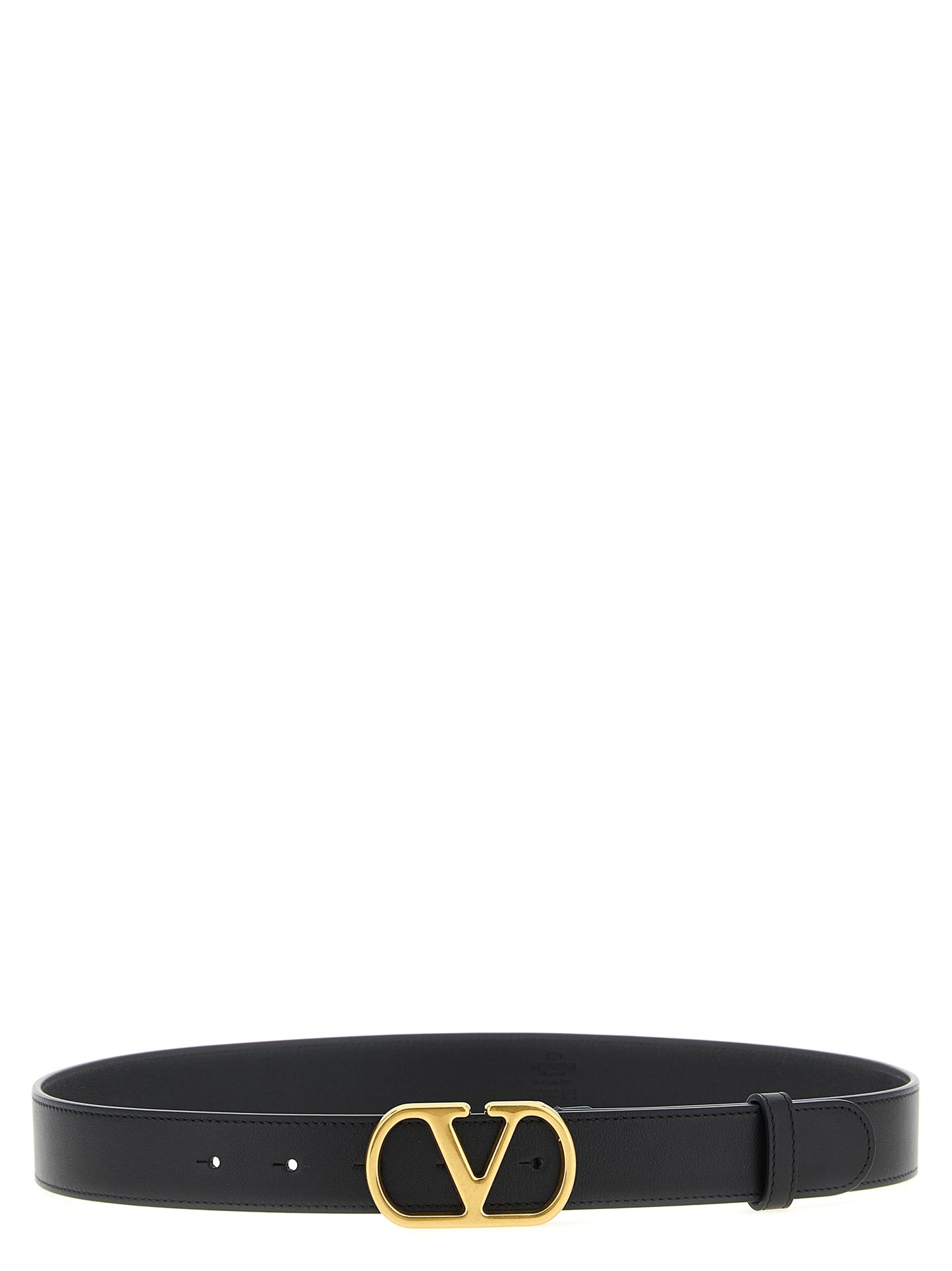 Belt by Valentino Garavani for women in calfskin leather black & gold features an artisanal finish, elegantly showcasing the signature style and artisanal craftsmanship of the V Logo Calfskin Leather Belt design.