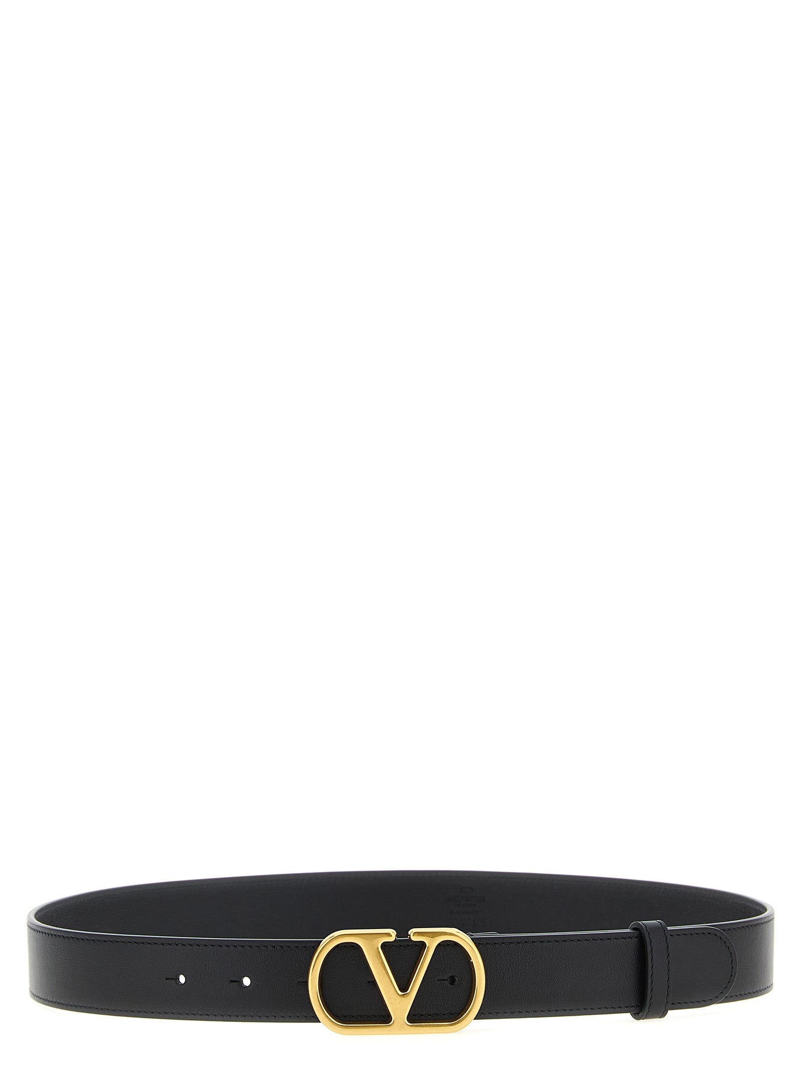 Belt by Valentino Garavani for women in calfskin leather black & gold features an artisanal finish, elegantly showcasing the signature style and artisanal craftsmanship of the V Logo Calfskin Leather Belt design.