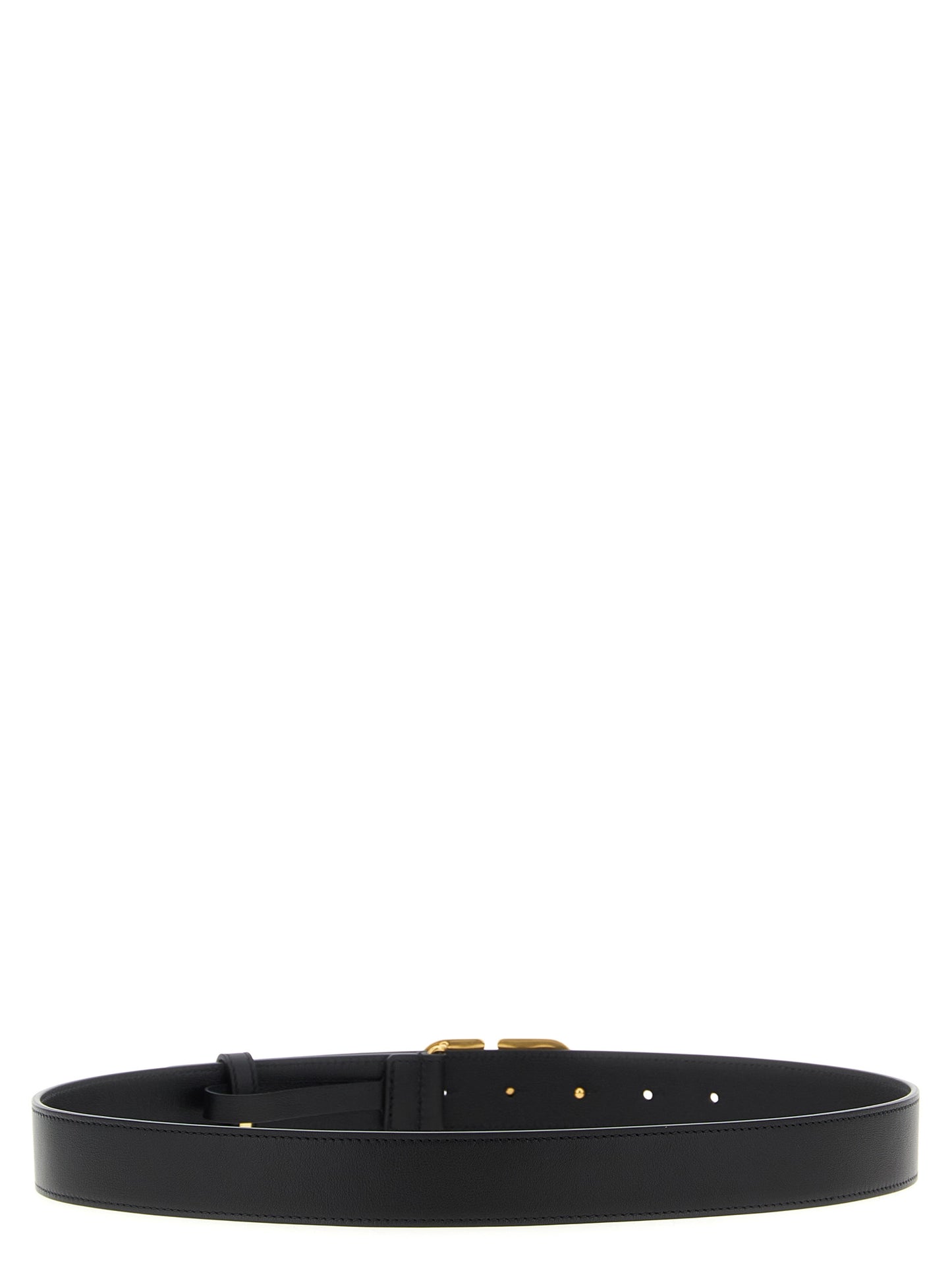 Belt by Valentino Garavani for women in calfskin leather black & gold features a bohemian chic silhouette, showcasing the bohemian chic V Logo Calfskin Leather Belt design with a sophisticated bohemian chic finish.