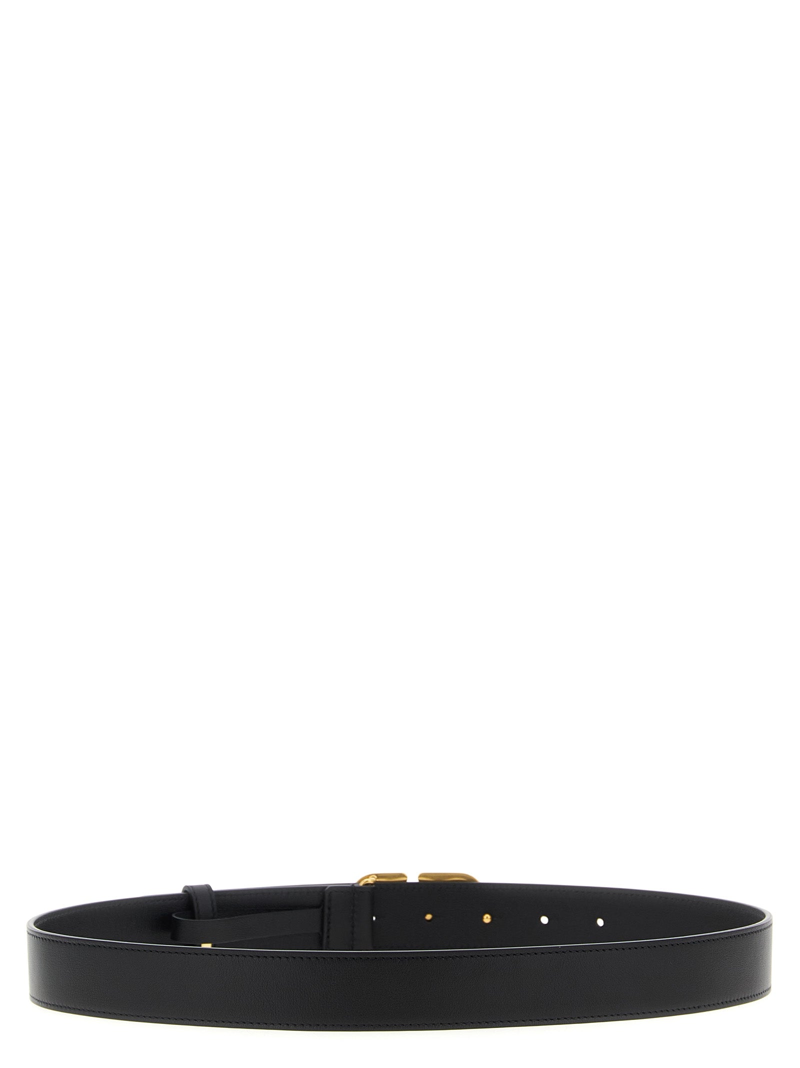 Belt by Valentino Garavani for women in calfskin leather black & gold features a bohemian chic silhouette, showcasing the bohemian chic V Logo Calfskin Leather Belt design with a sophisticated bohemian chic finish.