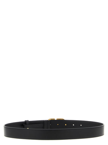 Belt by Valentino Garavani for women in calfskin leather black & gold features a bohemian chic silhouette, showcasing the bohemian chic V Logo Calfskin Leather Belt design with a sophisticated bohemian chic finish.