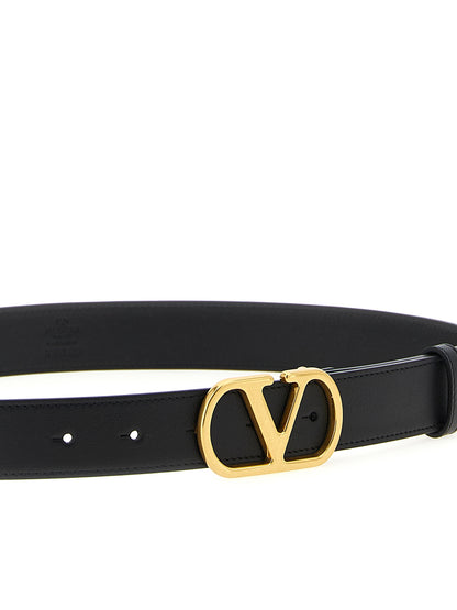 Belt by Valentino Garavani for women in calfskin leather black & gold features a versatile silhouette, artfully showcasing the versatile design of the V Logo Calfskin Leather Belt for a sophisticated, premium finish.