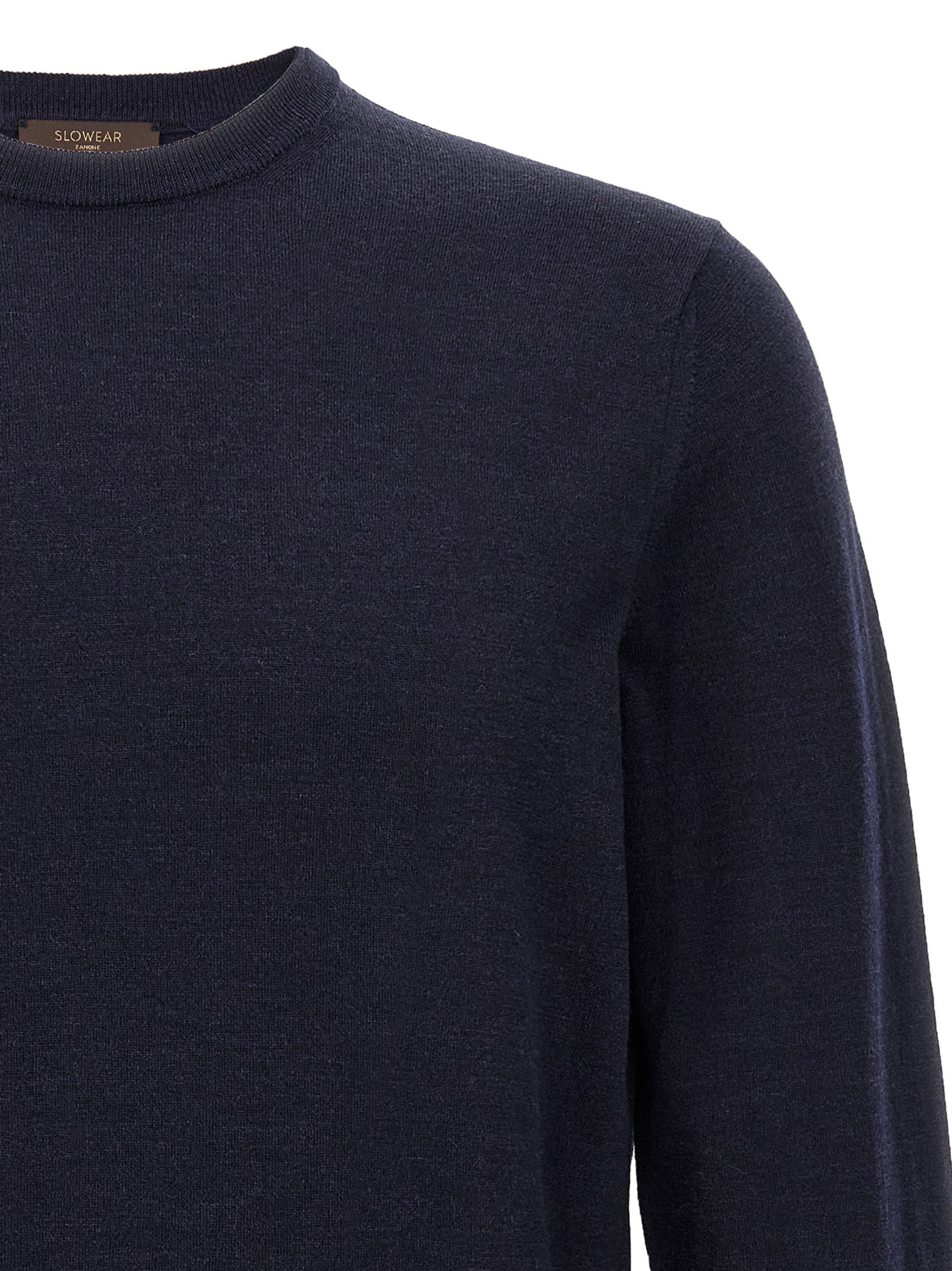 Cardigan by ZANONE for men in polyamide & virgin wool blue features a dramatic silhouette, showcasing a sophisticated crew neckline and dramatic detail for a timeless, premium look.