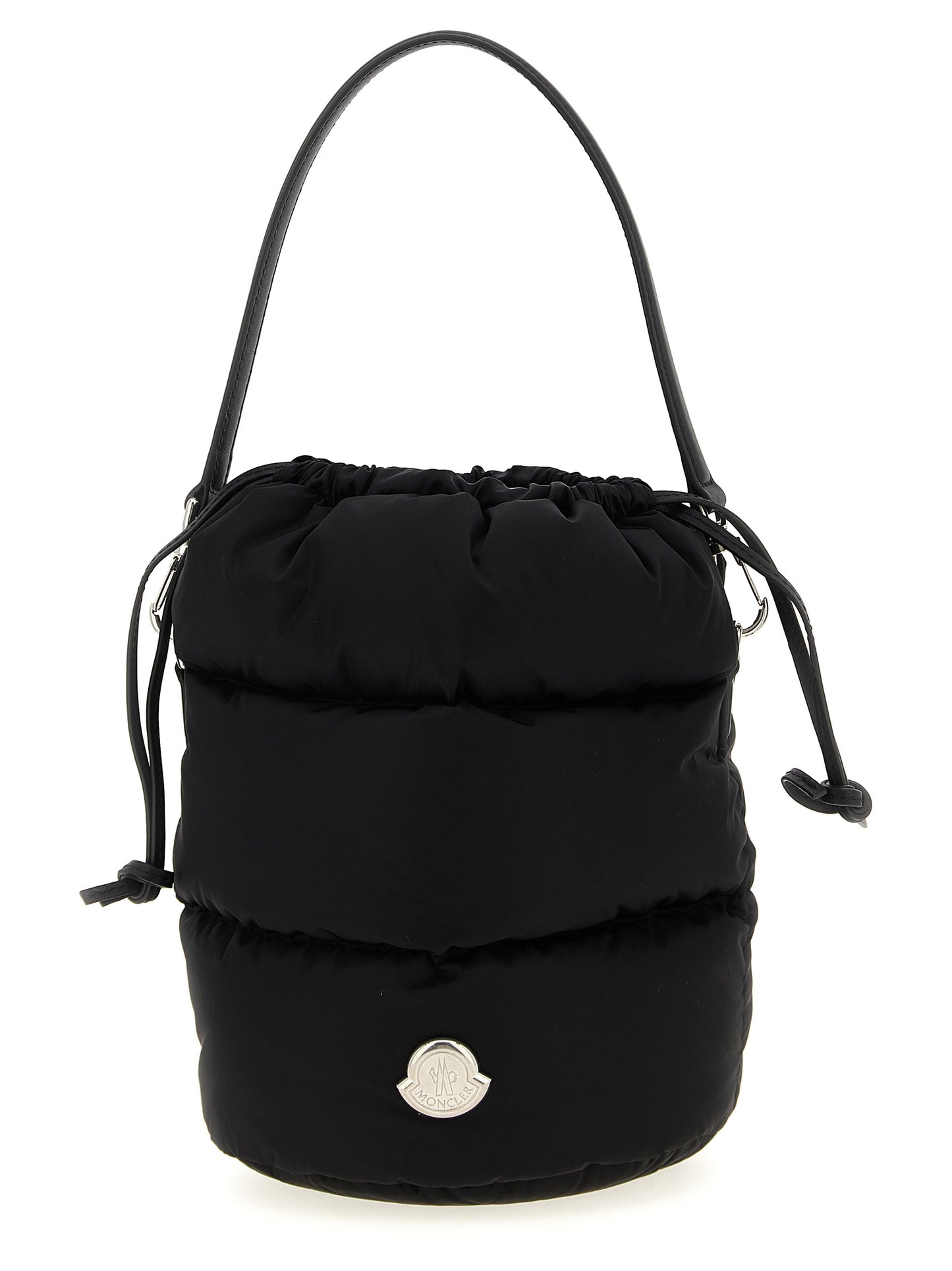 Mini Crossbody Bucket Handbag by Moncler for women in nylon polyamide leather black & silver features a exquisite silhouette, showcasing a secure drawstring and exquisite with versatile crossbody-strap, shoulder-strap, adjustable-strap, detachable-strap & handle for a exquisite finish.
