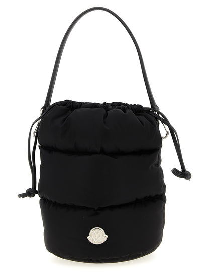 Mini Crossbody Bucket Handbag by Moncler for women in nylon polyamide leather black & silver features a exquisite silhouette, showcasing a secure drawstring and exquisite with versatile crossbody-strap, shoulder-strap, adjustable-strap, detachable-strap & handle for a exquisite finish.