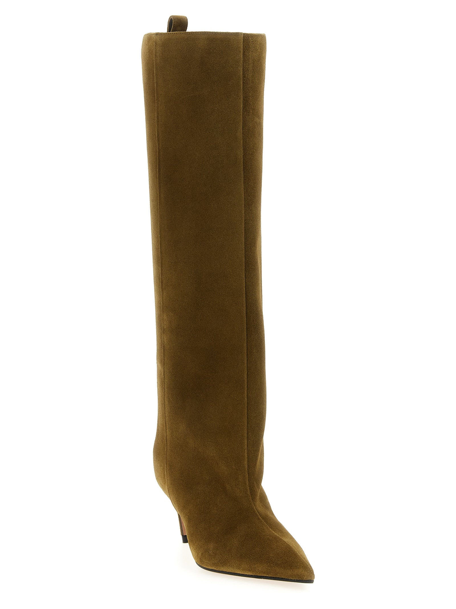 Over-The-Knee Boots by The Attico for women in suede goatskin leather bicolour & green features an effortless chic silhouette from the Women's Suede Goatskin Leather Over-The-Knee Boots collection, showcasing a effortless chic and refined pointed toe style for an effortless chic look.