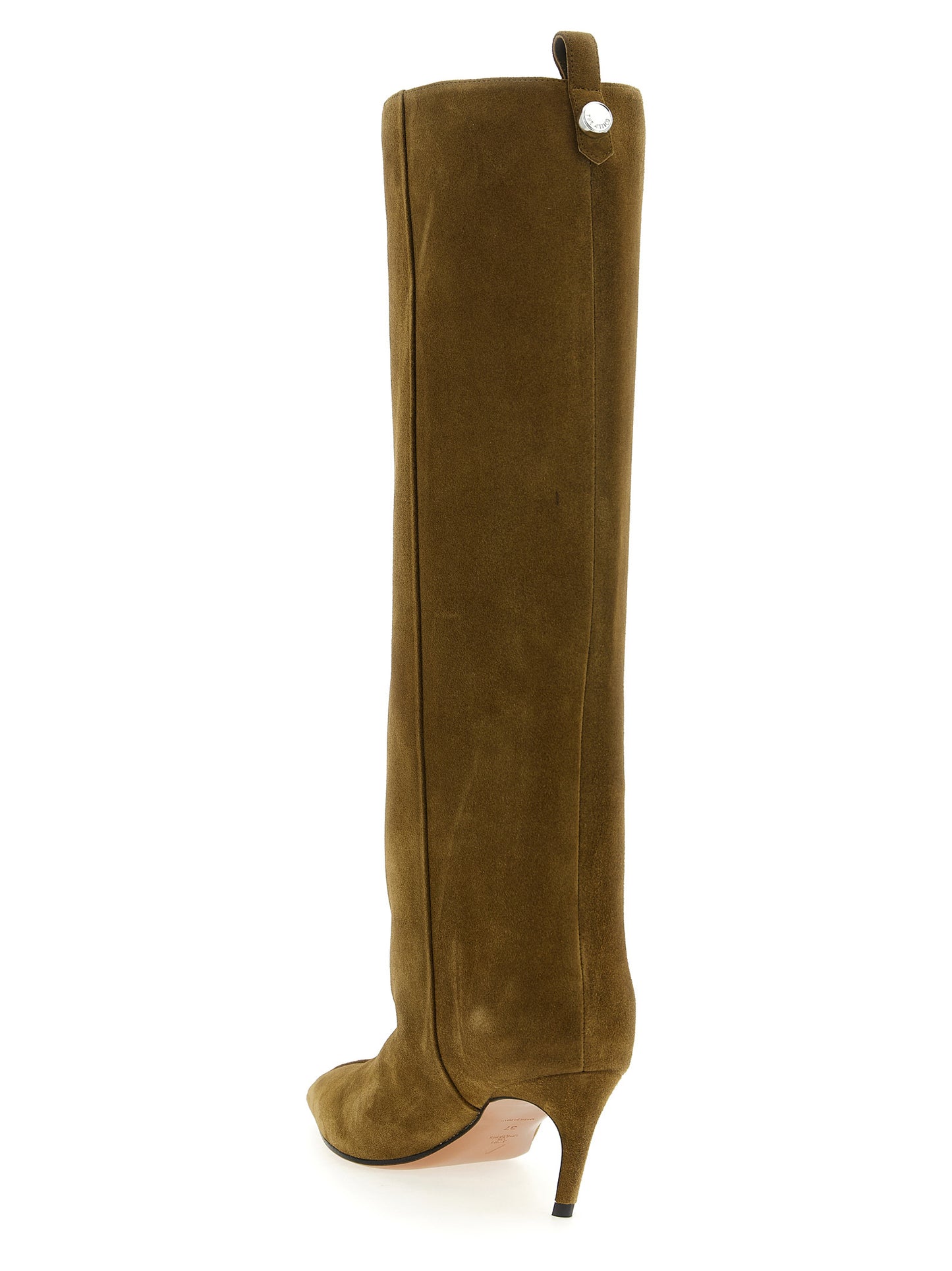 Over-The-Knee Boots by The Attico for women in suede goatskin leather bicolour & green features an high-performance silhouette, showcasing the sophisticated design of the Women's Suede Goatskin Leather Over-The-Knee Boots with a and a refined pointed toe style.