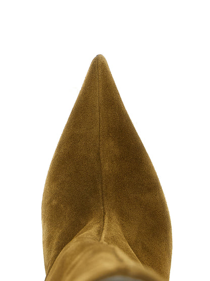 Over-The-Knee Boots by The Attico for women in suede goatskin leather bicolour & green showcases a impeccable silhouette as Women's Suede Goatskin Leather Over-The-Knee Boots, artfully defined by a impeccable and a impeccable pointed toe style.