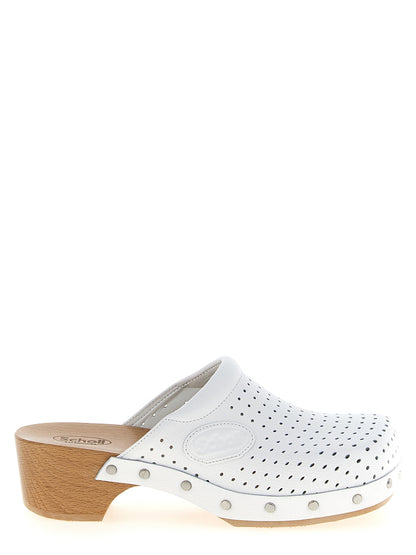 Clogs Flat Shoes by Balenciaga for women in calfskin leather white presents a effortless chic silhouette, showcasing the Women's Calfskin Leather Clogs Flat Shoes design with a effortless chic and square toe style for a sophisticated look.
