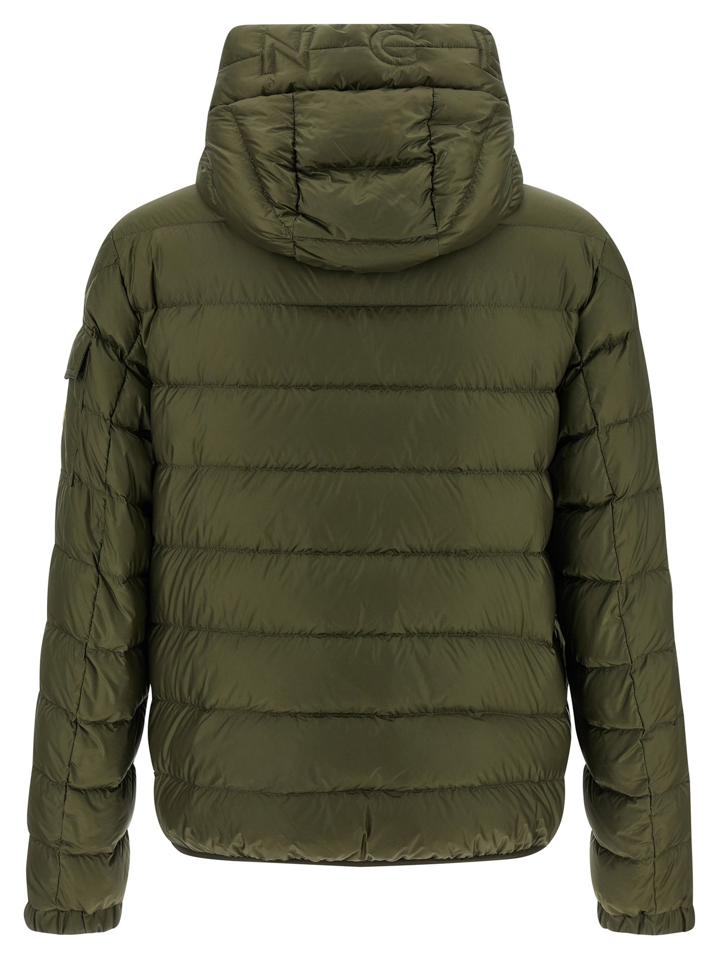 Hooded Puffer Jacket by Moncler for men in polyamide felt & goose-down bicolour & green presents a effortlessly chic silhouette, showcasing a sophisticated hooded neckline and premium pockets, hooded & insulated for a truly effortlessly chic finish.