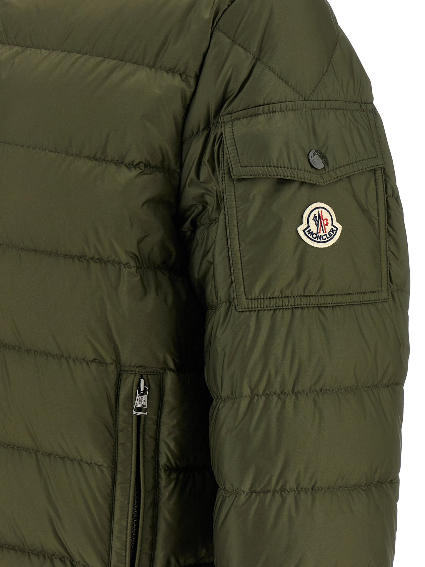 Hooded Puffer Jacket by Moncler for men in polyamide felt & goose-down bicolour & green features an on trend silhouette, showcasing refined pockets, hooded & insulated and a sophisticated for a truly on trend finish.