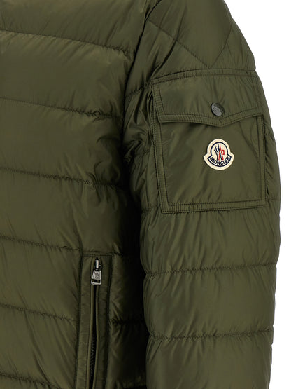 Hooded Puffer Jacket by Moncler for men in polyamide felt & goose-down bicolour & green features an on trend silhouette, showcasing refined pockets, hooded & insulated and a sophisticated for a truly on trend finish.