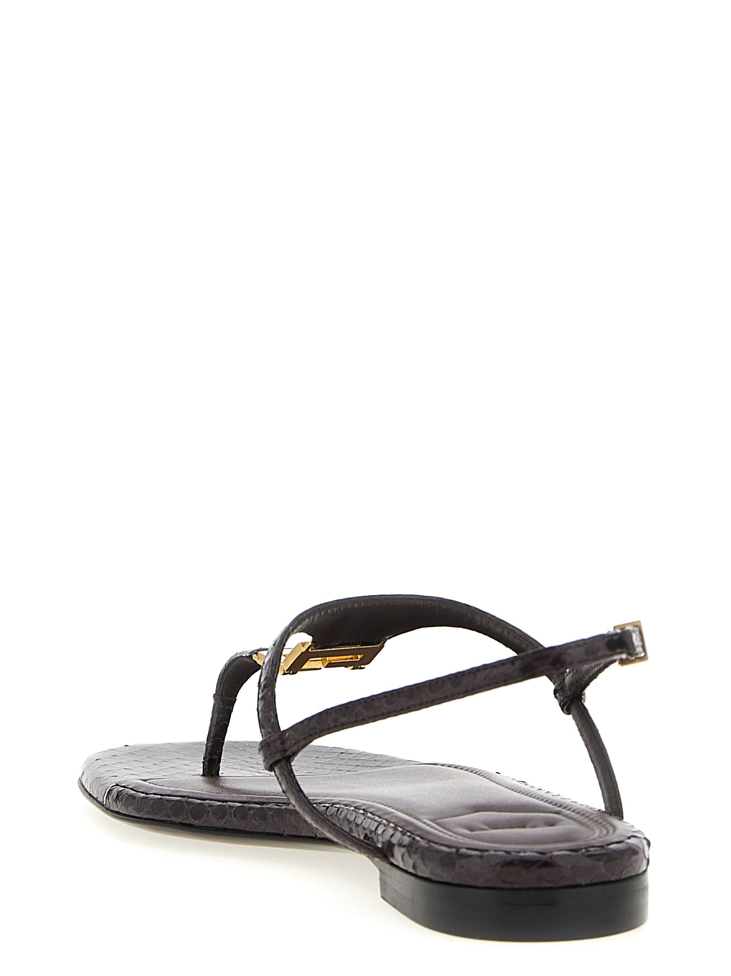 Flat Thong Sandals by Fendi for women in ayers calf leather purple features an statuesque Women's Ayers Calf Leather Flat Thong Sandals silhouette with a refined flat and elegant square toe style.