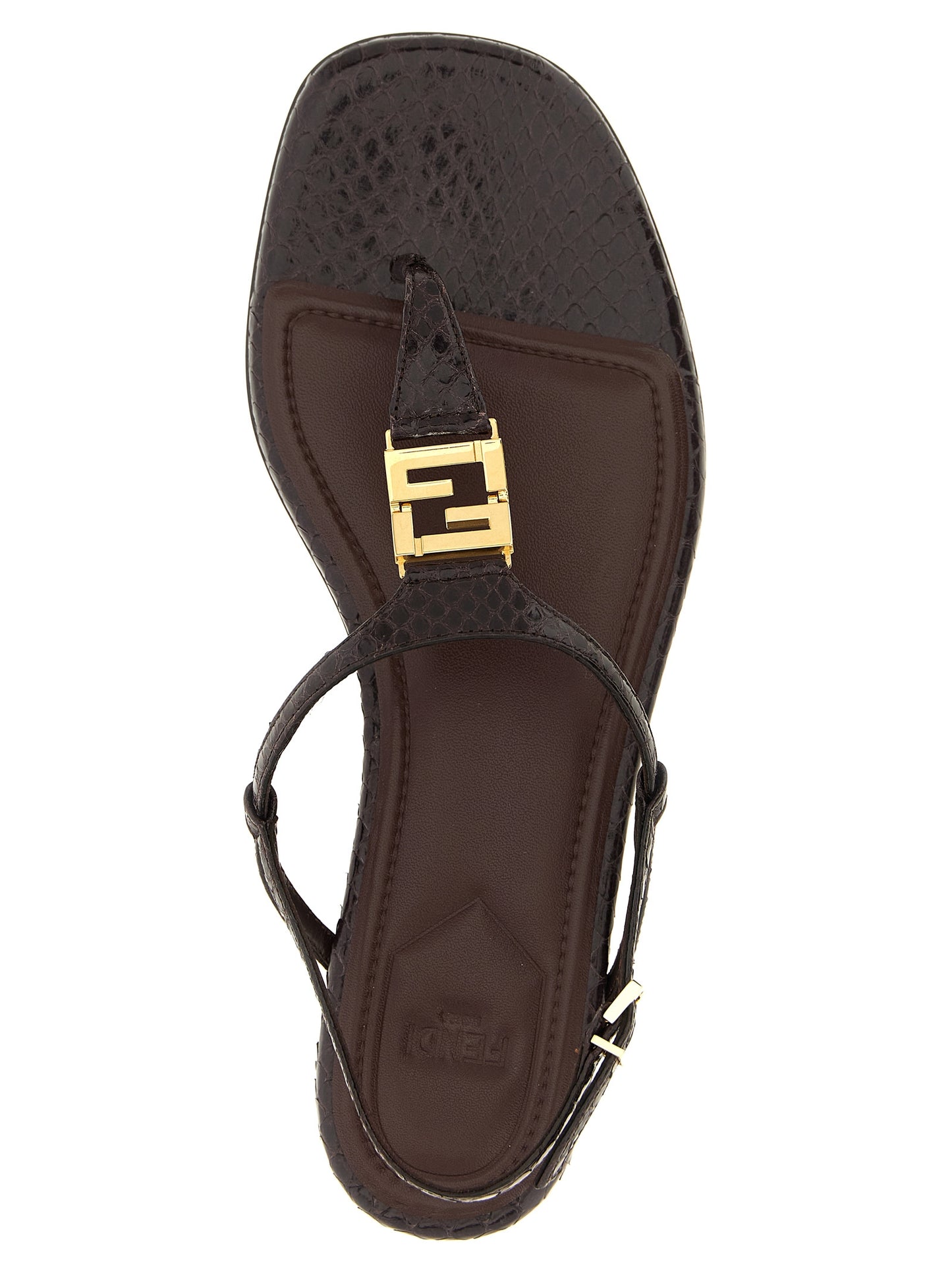 Flat Thong Sandals by Fendi for women in ayers calf leather purple showcases a sculptural silhouette as Women's Ayers Calf Leather Flat Thong Sandals, defined by a sculptural flat and sculptural square toe style for a sculptural look.