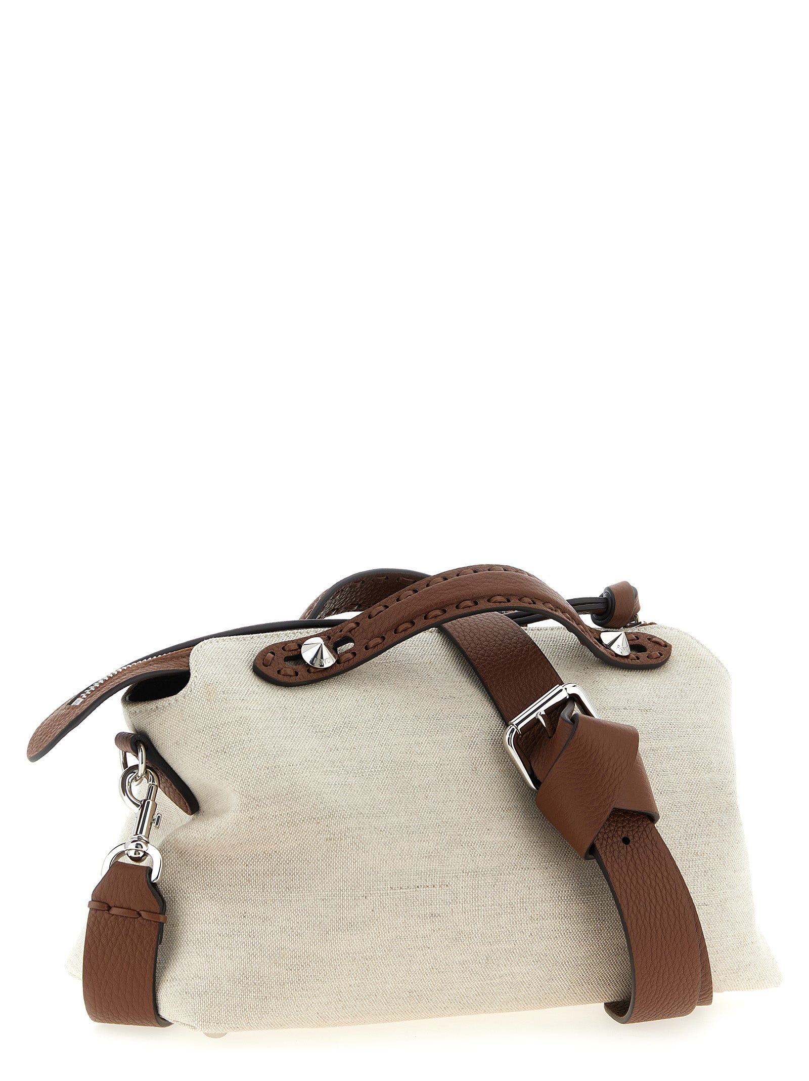 Medium Shoulder Handbag by Fendi for women in poly cotton canvas & leather beige features a refined silhouette, showcasing a secure zipper, organized , and versatile shoulder-strap, adjustable-strap & handle for a refined finish.