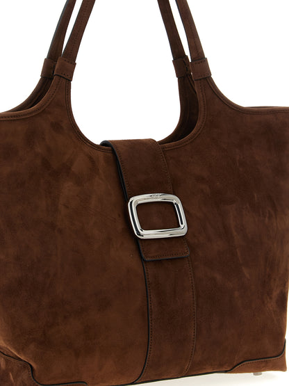Shopper Tote Bag by Roger Vivier for women in viscose & synthetic fur brown & signature showcases a statuesque Viv Viscose & Synthetic Fur Shopper Tote Bag design, featuring a secure flap, magnetic & buckle, ample , and versatile adjustable-strap & handle for a statuesque finish.