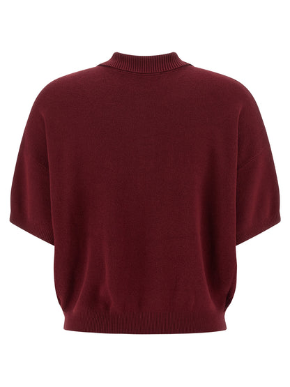 Polo Shirt by ROTATE BIRGER CHRISTENSEN for women in mohair polyester & merino wool bordeaux & signature showcases a sharp silhouette, detailed with a refined and sharp for a sophisticated finish.