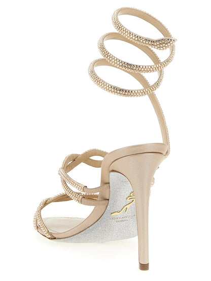 Stiletto Sandals by RENE CAOVILLA for women in satin & rhinestone beige & signature features an effortlessly chic silhouette from the Women's Satin & Rhinestone Stiletto Sandals collection, showcasing a effortlessly chic stiletto and elegant .