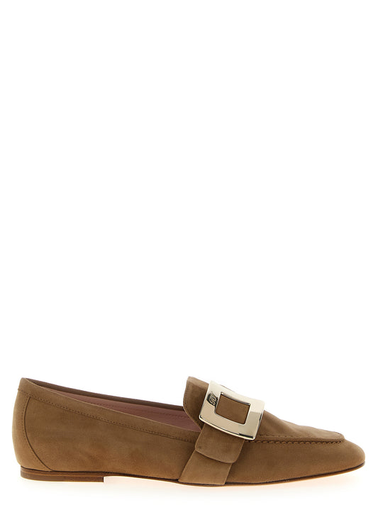 Flat Loafer Slip-On Shoes by Roger Vivier for women in suede goatskin leather beige & signature features an dynamic silhouette from the Women's Suede Goatskin Leather Flat Loafer Slip-On Shoes collection, defined by a dynamic and flat for a dynamic look.