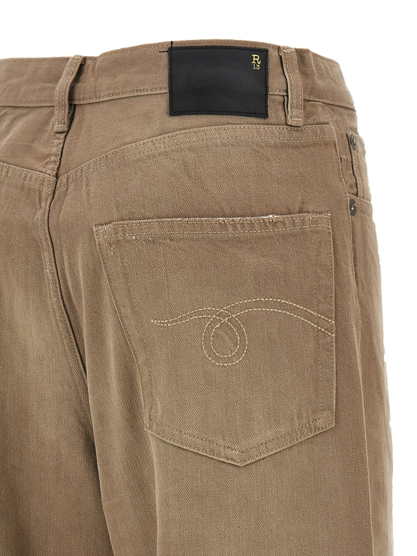 Jeans by R13 for women in denim cotton brown features a polished silhouette with a polished wide, reaching a polished long and finished with a polished high rise.