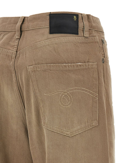 Jeans by R13 for women in denim cotton brown features a polished silhouette with a polished wide, reaching a polished long and finished with a polished high rise.