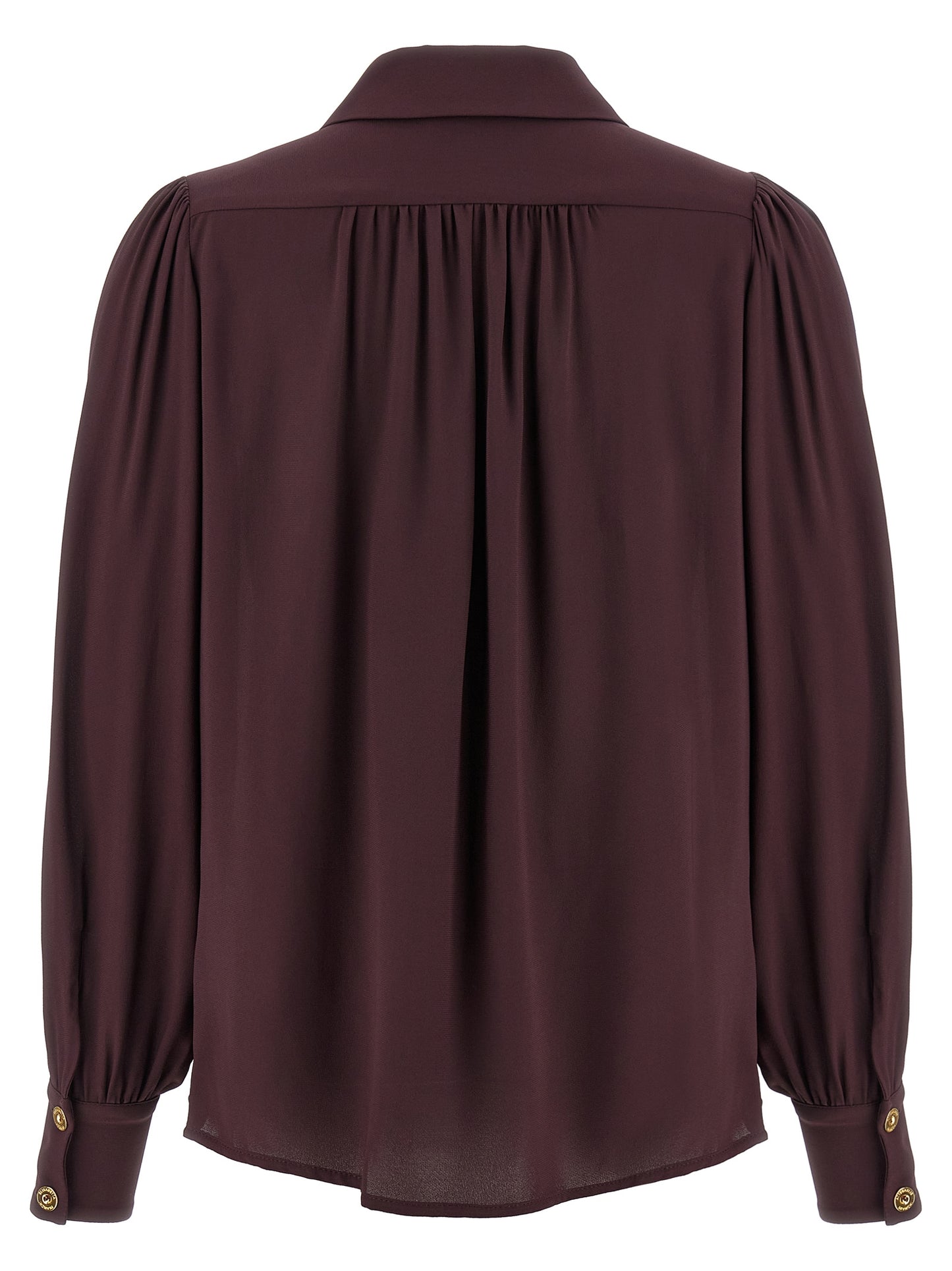 Blouse by Elisabetta Franchi for women in viscose purple showcases a sharp silhouette, elegantly detailed with a sharp v-neck neckline and sharp .