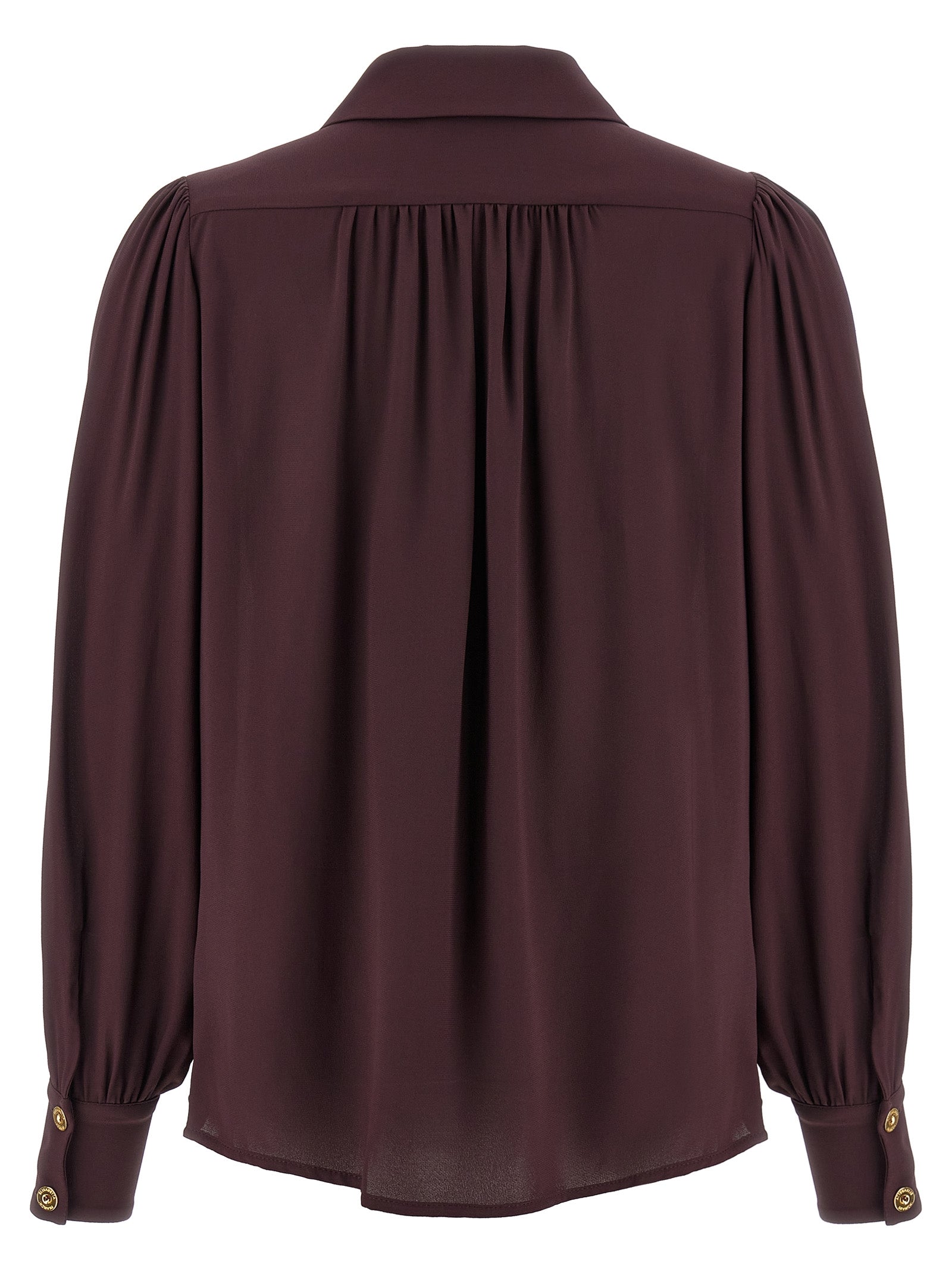 Blouse by Elisabetta Franchi for women in viscose purple showcases a sharp silhouette, elegantly detailed with a sharp v-neck neckline and sharp .