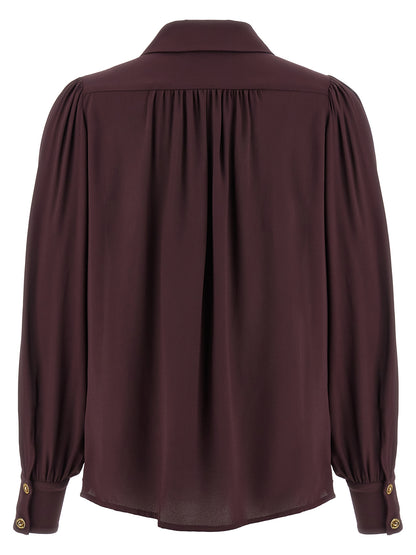 Blouse by Elisabetta Franchi for women in viscose purple showcases a sharp silhouette, elegantly detailed with a sharp v-neck neckline and sharp .