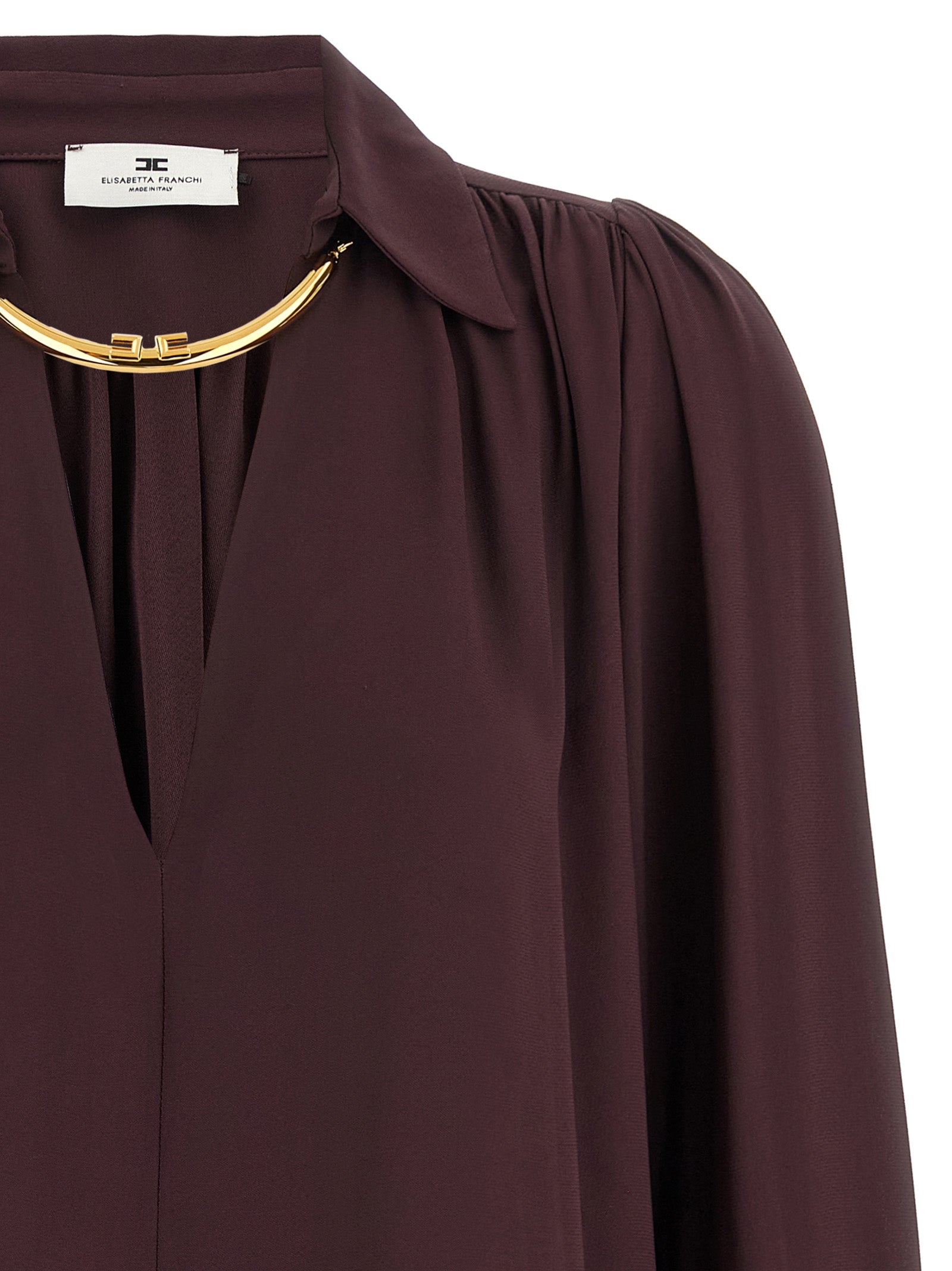 Blouse by Elisabetta Franchi for women in viscose purple features an architectural silhouette with a refined and elegant v-neck neckline for a architectural look.