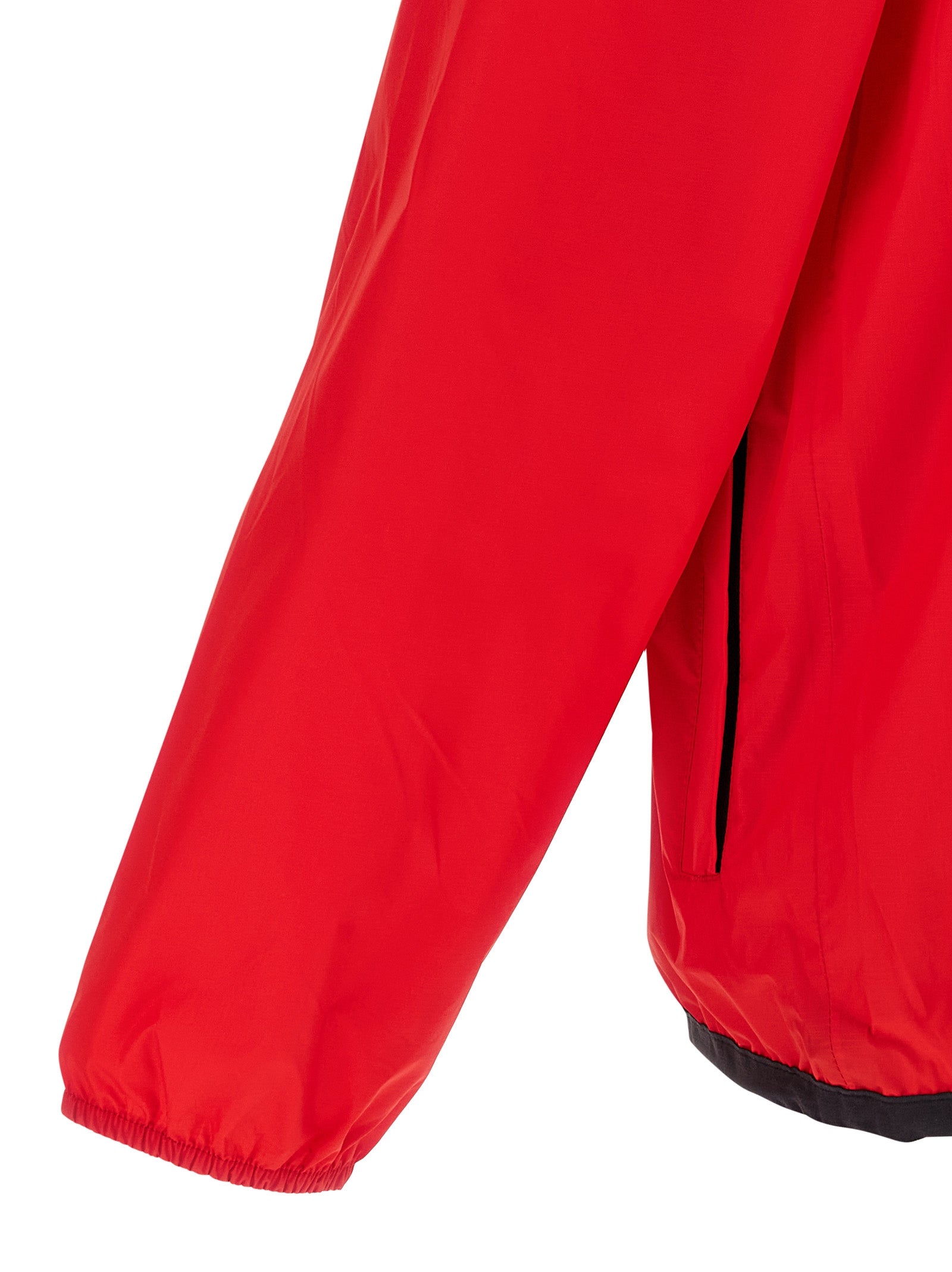 Hooded Windbreaker Jacket by Comme Des Garçons Play for women in nylon fabric multicolor, red & print showcases a modern silhouette, integrating water-resistant, pockets, hooded & windproof and a modern for a sophisticated finish.