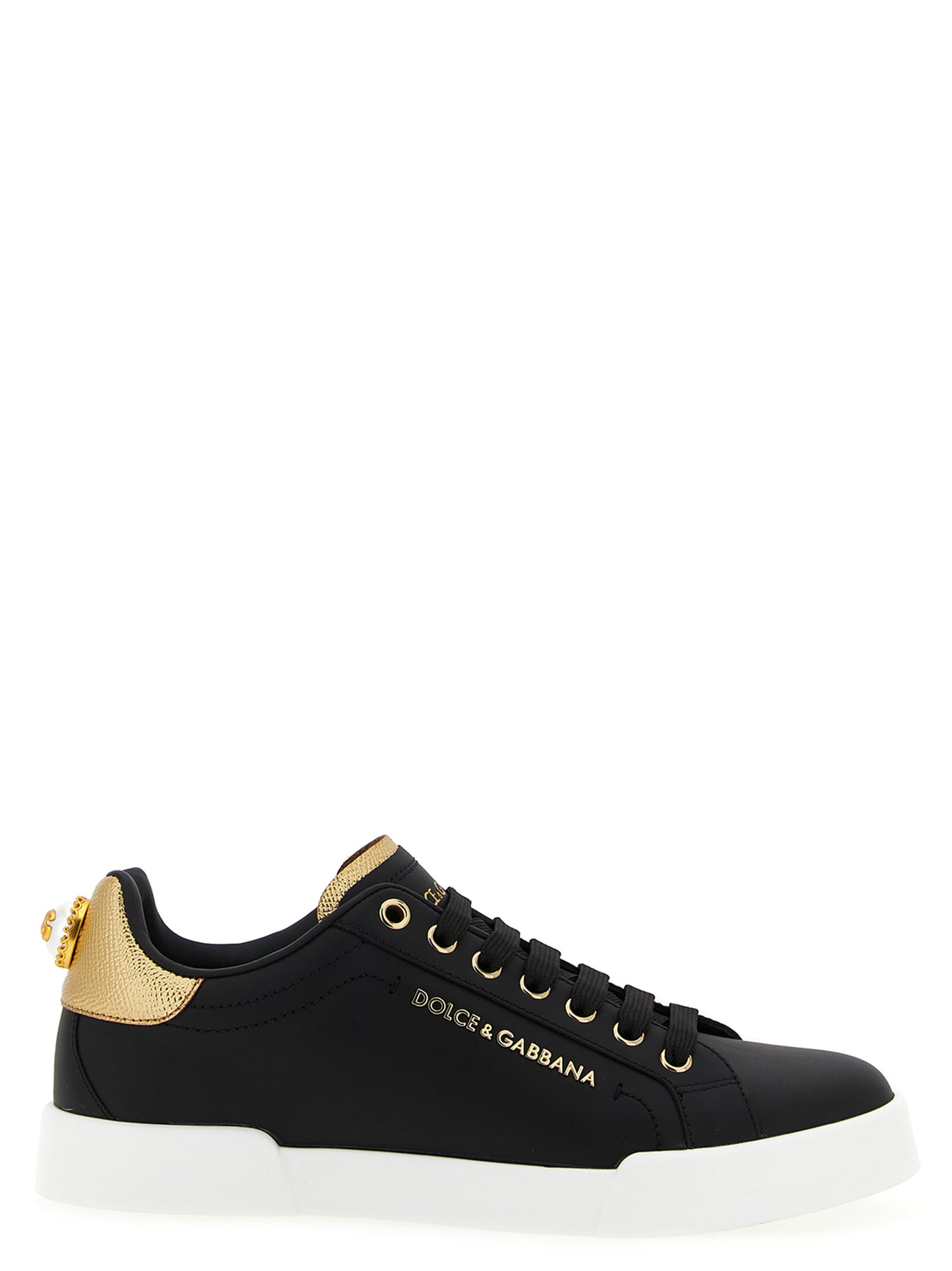 Sneakers by Dolce & Gabbana for women in calfskin leather black & pearl features an timeless silhouette from the Women's Fashion Calfskin Leather Sneakers collection, showcasing a signature fashion style with an timeless finish.