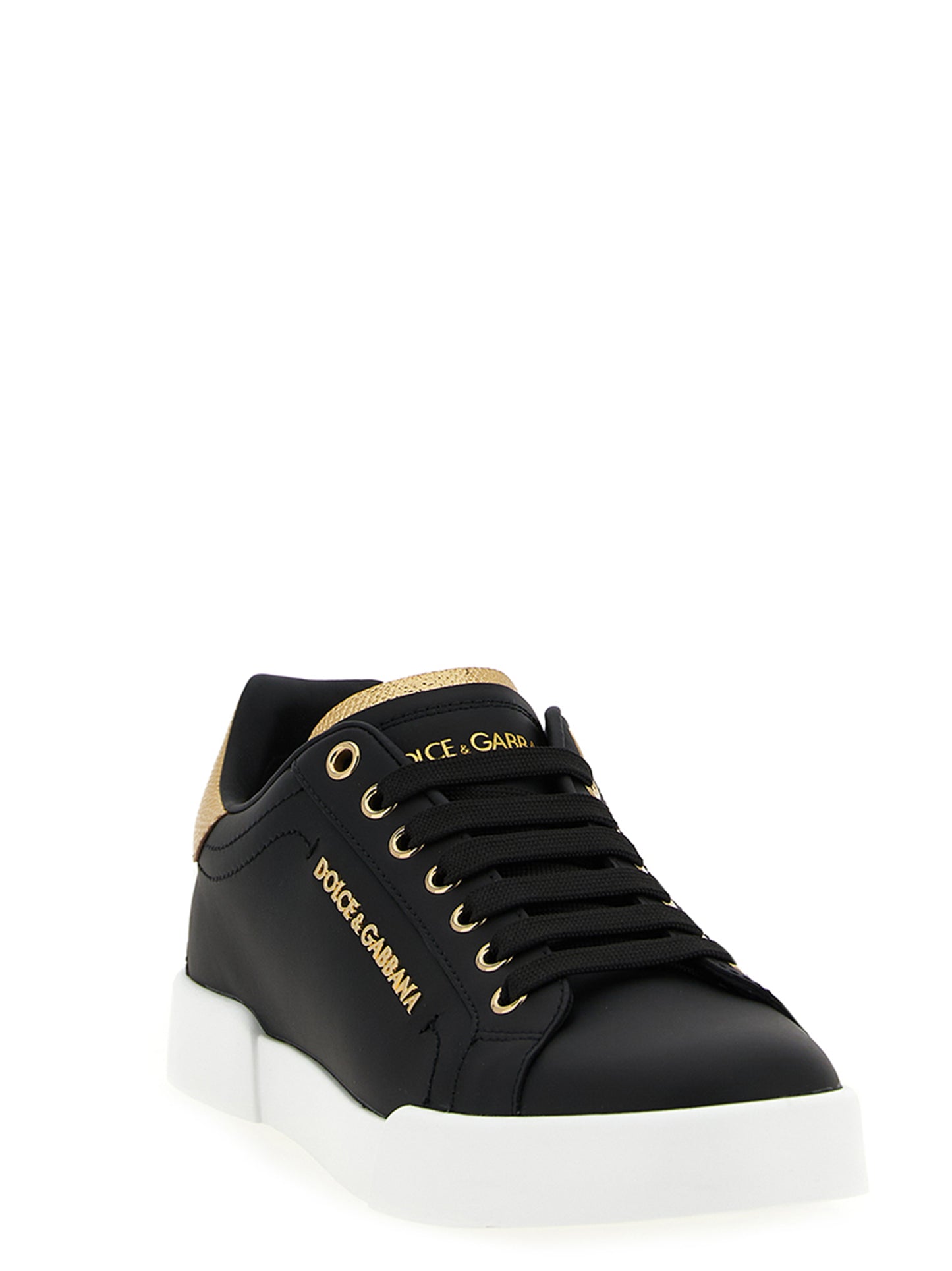Sneakers by Dolce & Gabbana for women in calfskin leather black & pearl features an versatile design from the Women's Fashion Calfskin Leather Sneakers collection, highlighting a versatile fashion style for a premium, high-fashion look.
