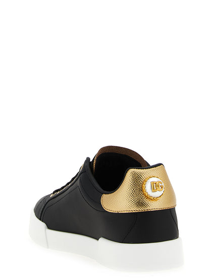 Sneakers by Dolce & Gabbana for women in calfskin leather black & pearl features an timeless silhouette from the Women's Fashion Calfskin Leather Sneakers collection, showcasing a signature fashion style with an timeless finish.