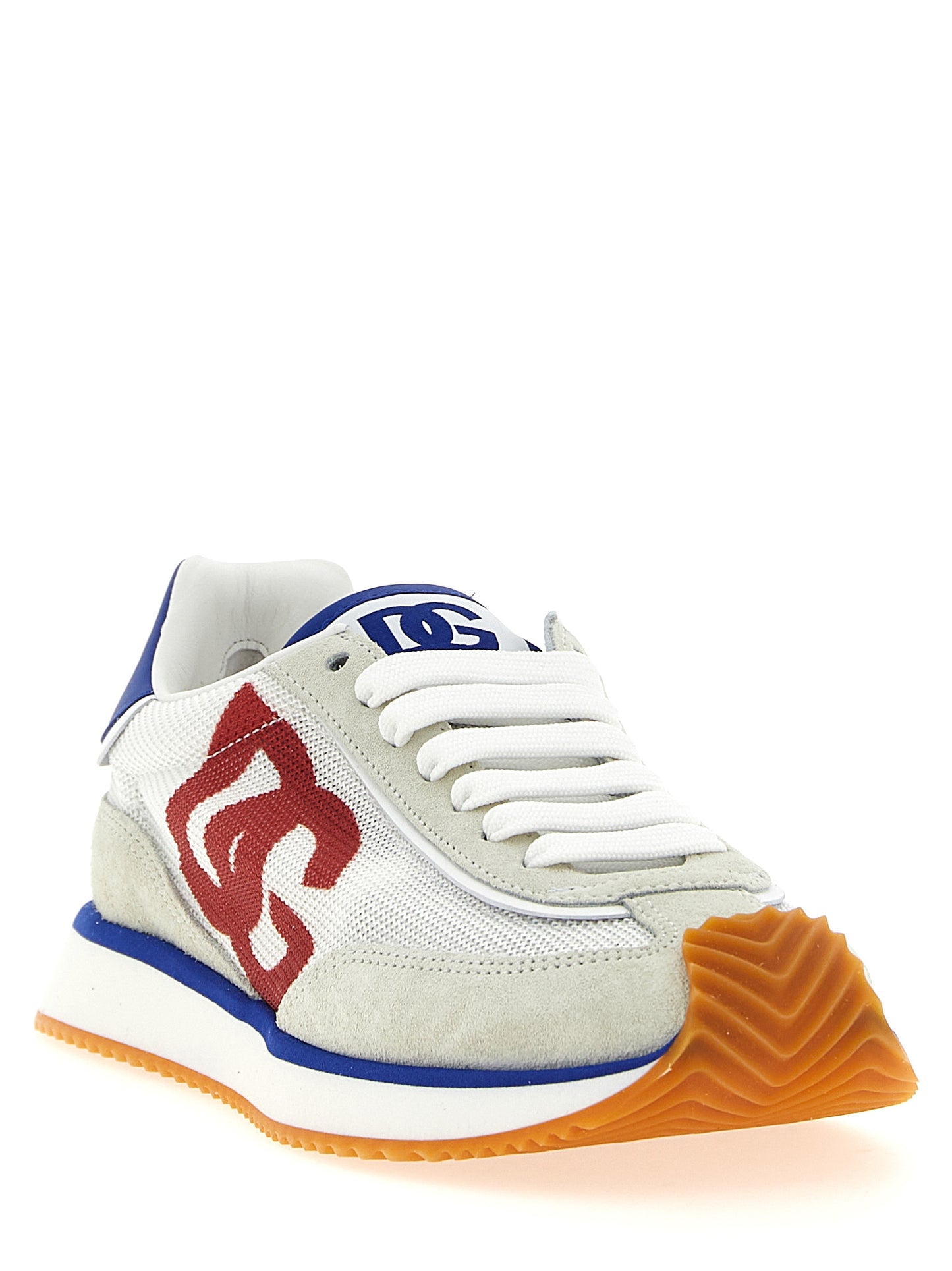 Athletic Sneakers by Dolce & Gabbana for women in polyester & suede calf leather multicolor presents a sleek silhouette, perfectly capturing the athletic style essence of Women's Athletic Polyester & Suede Calf Leather Sneakers with its sleek design and premium finish.
