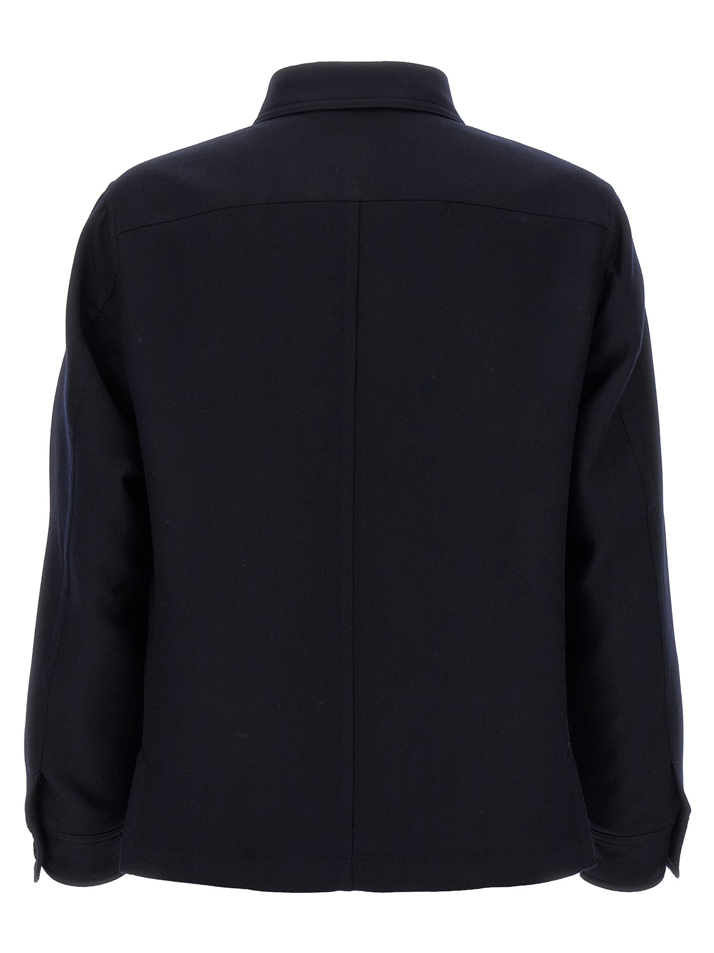 Overshirt by Tom Ford for men in wool & silk blue showcases a sharp silhouette, elegantly detailed with a sharp and sharp .