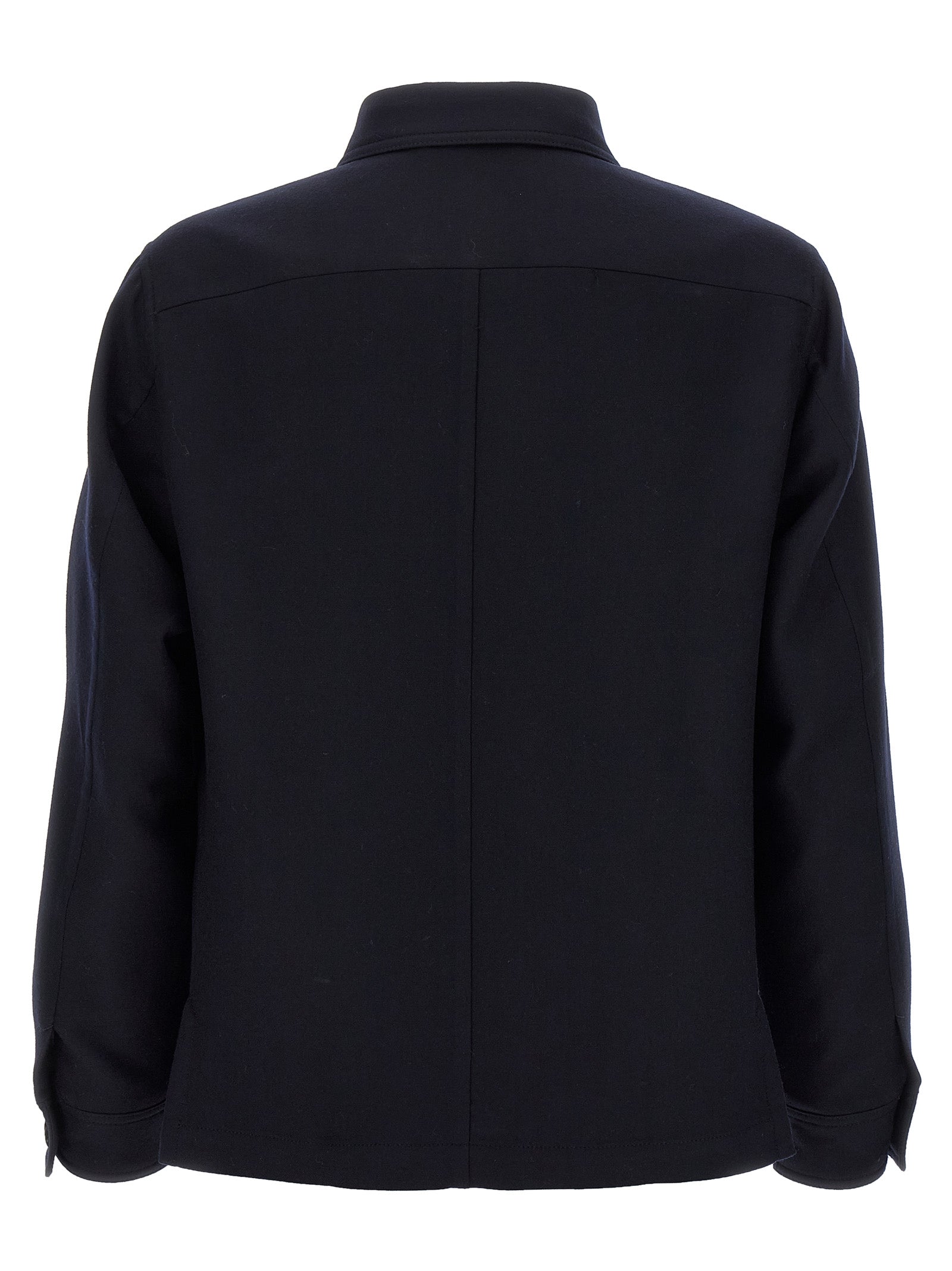 Overshirt by Tom Ford for men in wool & silk blue showcases a sharp silhouette, elegantly detailed with a sharp and sharp .