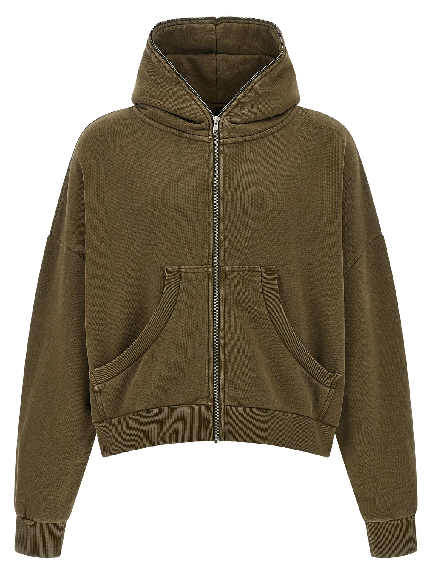 Sweatshirt Hoodie by Entire Studios for men in plush organic cotton bicolour & green features an dramatic silhouette, showcasing a sophisticated hooded neckline and dramatic for a refined, modern aesthetic.