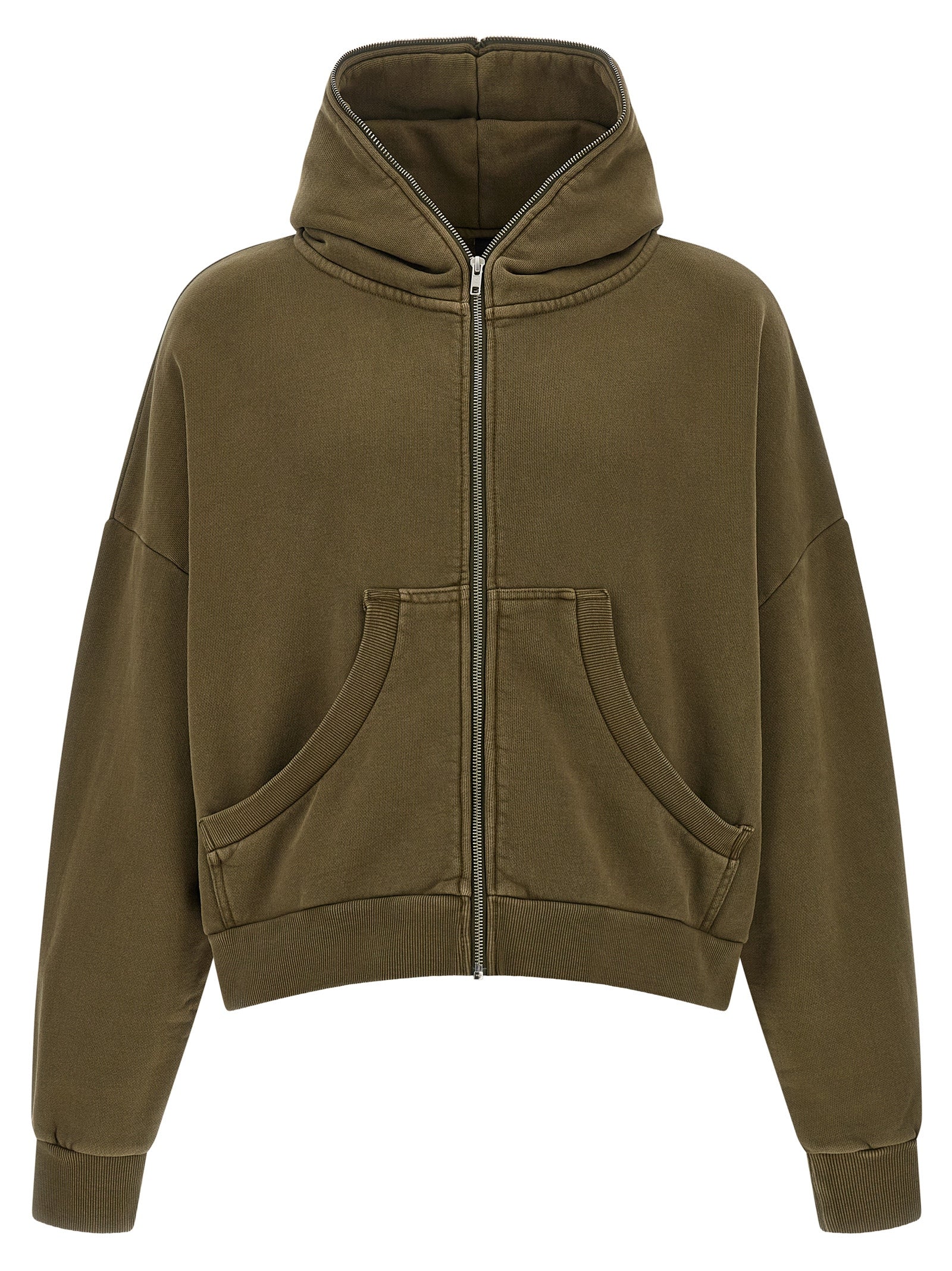 Sweatshirt Hoodie by Entire Studios for men in plush organic cotton bicolour & green features an dramatic silhouette, showcasing a sophisticated hooded neckline and dramatic for a refined, modern aesthetic.